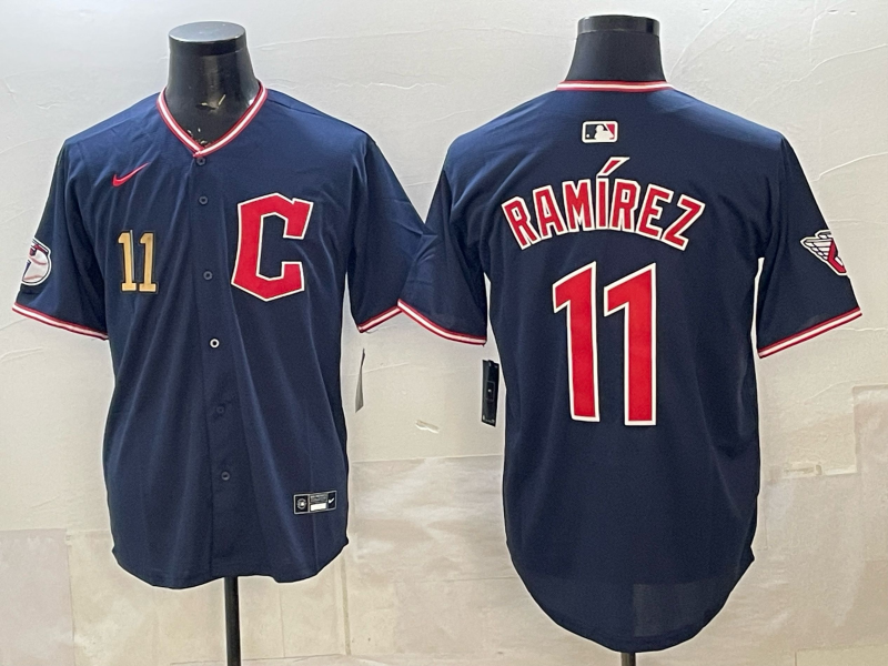 Men 2025 Cleveland Indians #11 Ramirez blue Nike MLB Jersey 26002